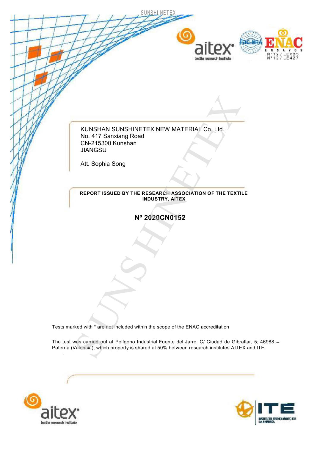 ATPV REPORT Fabric POBFC3DY test report in yellow-Sunshinetex